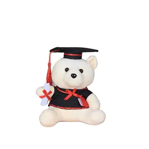Fabrika doğrudan satış oturma peluş 20cm mezuniyet beyaz kahverengi doktor oyuncak ayı elbise okul üniforması