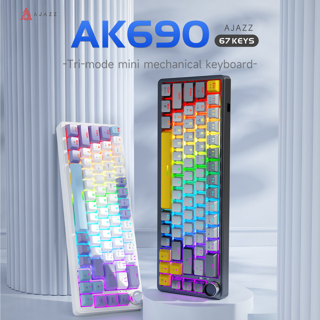 AJAZZ 68 Keys Wired Mechanical Keyboard Full Key Hot Swap Multifunction Metal Knob RGB For Gaming Desktop OEM ODM Supported