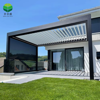 Pergola bioclimatique motorisée en aluminium à lames orientables, style chinois, facile à assembler, avec éclairage LED, pour terrasse et balcon, tailles 3x3, 4x4, 4x6, pour extérieur