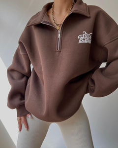 Sudadera con cremallera bordada Wild Buffalo para mujer, oversize, con hombros caídos, cuello alto, de punto, manga larga, casual de otoño - Product Image 3