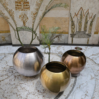 Grand vase de sol nordique moderne, décoration intérieure, pots à fleurs durables en acier inoxydable, élégante jardinière sphérique pour l'extérieur