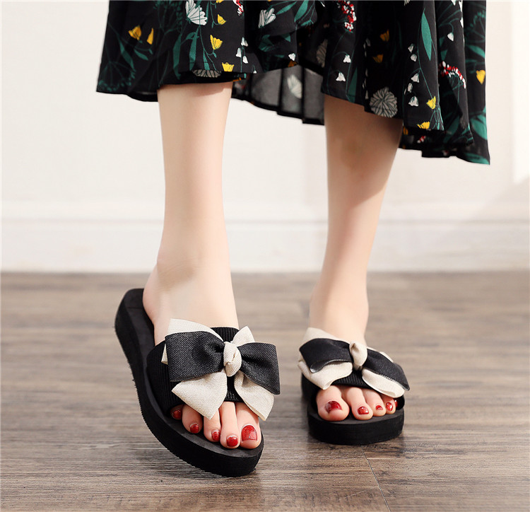 2021 Beach Slippers Slip On Flats Sandals Outdoor Flip-flops Bow Slides Slipper Women Summer Sandals