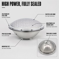 Lumière de piscine PAR56, remplacement de l'ampoule de piscine sous-marine, corps en acier inoxydable 316, couvercle en PC, IP68, RGB, 8W, 12W, 18W, 24W, 35W, AC/DC12/24V