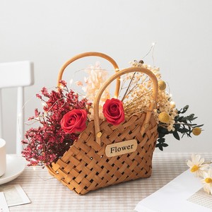 Cesta de flores rústica de bambú, material tejido para plantas, para flores secas o artificiales, artículo decorativo - Product Image 1
