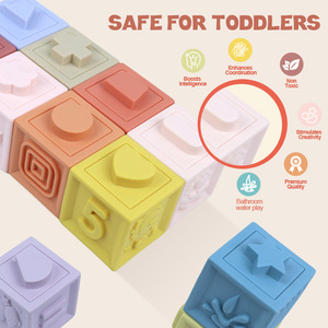 FiveStar 12 pièces <span class=keywords><strong>jouet</strong></span> de dentition en plastique souple bébé blocs de construction empilables numériques jouets Montessori sensoriels avec <span class=keywords><strong>sac</strong></span> de rangement - Product Image 4