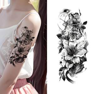 Tatuaggi Temporanei Realistici a Lunga Durata con Serpente e Peonia per Donne e Bambini, Adesivi per Tatuaggi Bianchi a Forma di Serpente per Braccio e Collo - Product Image 1