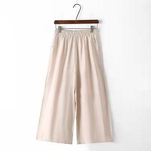 <span class=keywords><strong>Pantalon</strong></span> décontracté en coton pour femmes, coupe ample, couleur unie, <span class=keywords><strong>taille</strong></span> élastique plate et poches, pour les seniors et les mamans - Product Image 4