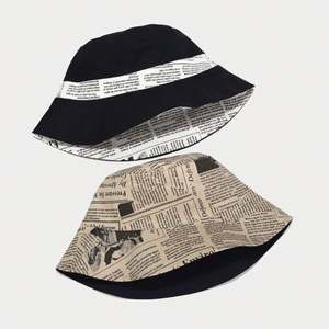 Nouveau Chapeau Bob Réversible Printemps-Été 2025 pour Femme, Style Rétro Décontracté avec Imprimé Journal, Protection Solaire Extérieure - Product Image 3