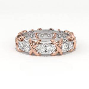 แหวนเพชรทอง 14K สองสี ดีไซน์แบบ Eternity Band สไตล์ Mid-century ประดับเพชรแบบ Cross Link - Product Image 3