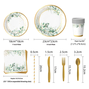 Vajilla Desechable con Diseño de Hojas de Eucalipto Verde <span class=keywords><strong>para</strong></span> Fiestas de <span class=keywords><strong>Bautizo</strong></span> de Bebés - Product Image 4