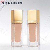 Flacon en verre carré JINGU JG-57 30ml avec bouchon doré et pompe à lotion, emballage cosmétique estampé à chaud, en boîte, directement de l'usine