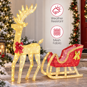 4ft 3D <b>LED</b> <b>Christmas</b> Reindeer with Sleigh PVC Material IP65 Waterproof Outdoor Lights for Holiday Yard <b>Decoration</b> - Product Image 4