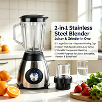 Multifunctionele 2-in-1 blender en molen, huishoudelijke blender met meerdere snelheden voor het maken van sap, mixen, malen en droge poeders.