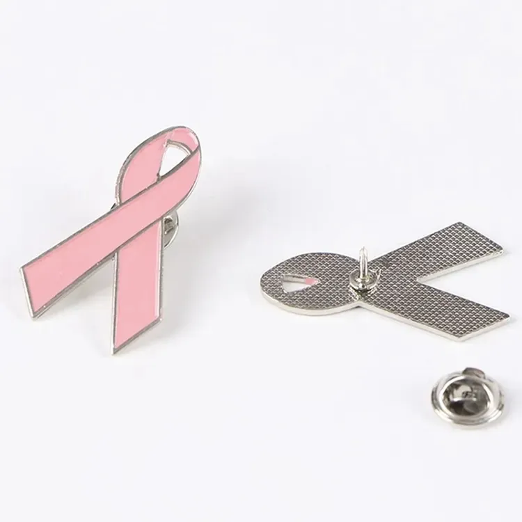 Pink Colored Lapel Pin Badge Scarves Enamel Mental Health Custom Logo Cancer Awareness Ribbon Pin