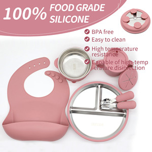 Ensemble de vaisselle sept pièces en acier inoxydable pour bébé, style rétro, minimaliste, luxe léger, avec ventouse amovible, pour repas - Product Image 5