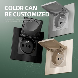 Ip44 Chống Thấm Nước Chống Bụi Tiêu Chuẩn Châu Âu Chải Nhôm Bảng Điều Chỉnh Pháp Loại 2P + T Tường Ổ Cắm Với Bìa Màu Đen Màu Vàng Màu - Product Image 5