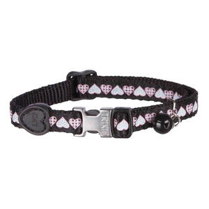 Collier pour chat en ruban de nylon avec motif de cœurs rouges et clochette pour chats - Product Image 3