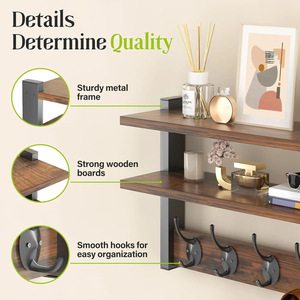 Wall-mounted Wood Art Coat Rack <strong>Shelves</strong> <strong>Hooks</strong> Clothes Keys Decorative Rack 10kg Load-bearing Suitable Living Rooms Hallways - Product Image 5