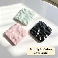 Miroir compact carré à texture ondulée 3D, pliable, double face, miroir de maquillage de poche, miroir cosmétique portable de voyage, logo personnalisé