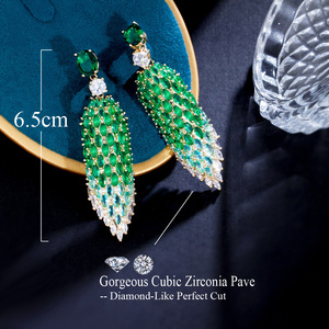 Magnifiques Boucles d'Oreilles Pendante Longues Coupe <span class=keywords><strong>Marquise</strong></span> Pierre Zircon Cubique Vert pour Fête Mariage Bijoux Fantaisie Indiens <span class=keywords><strong>Femme</strong></span> - Product Image 6