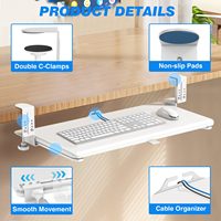 Support de clavier moderne à fixation sans perçage sous le bureau, réglable en hauteur, avec gestion des câbles
