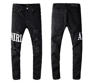 Jeans <span class=keywords><strong>Skinny</strong></span> Elasticizzati da <span class=keywords><strong>Uomo</strong></span> 2025, Nuovi Modelli all'Ingrosso con Ricamo di Lettere e Strappi - Product Image 1