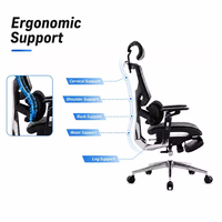 Chaise de bureau ergonomique JR RACING à dossier haut 6D en maille, design moderne, pivotante, avec soutien lombaire réglable