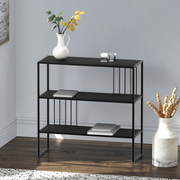 Console moderne minimaliste à 3 niveaux avec structure métallique, en MDF noir et bois écologique, pour entrée, villa, appartement, salon, hôtel