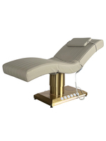 Lit de beauté électrique HAOYU de luxe moderne pour salon de beauté, prix d'usine, 3 moteurs, base en acier inoxydable doré, cuir PU, pliable