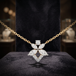 Collier pendentif fleur plaqué or 18 carats avec diamant taille marquise, chaîne de luxe pour femme - Product Image 1