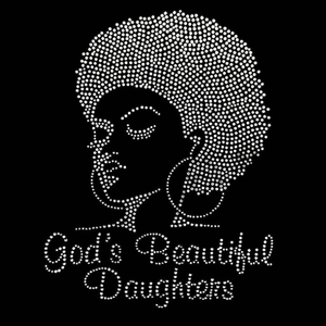 Diseños de transferencia térmica de diamantes de imitación termoadhesivos personalizados con cristales brillantes para camisetas: Hermosas Hijas de Dios - Product Image 1