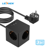 Leishen 2 USB-A + 1 prise de rallonge cubique Type-C Standard européen 6 prises CA Power Point Extender Protection contre les surtensions