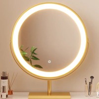 Table de toilette en métal de style Art déco haut de gamme pour chambre principale, grand miroir de maquillage de bureau avec lumière rotative pour usage domestique
