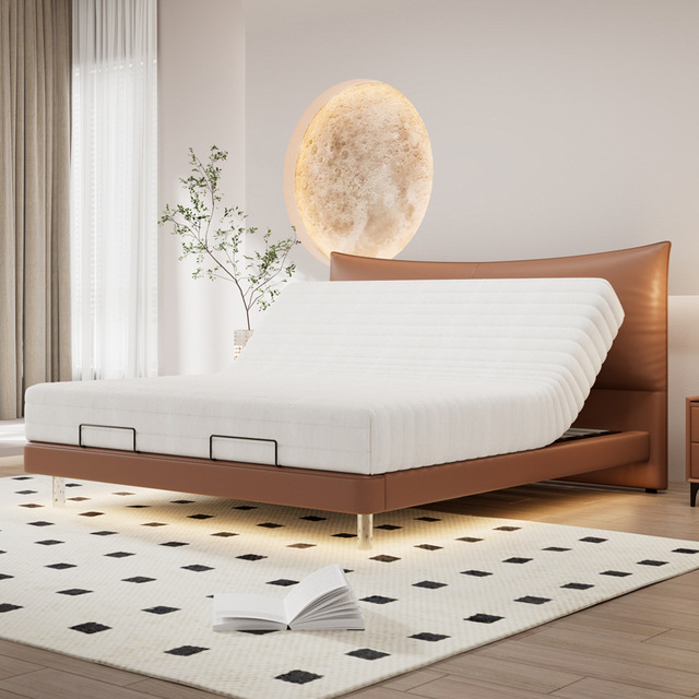 European Suspension Smart Bed Intelligent Remote Control Electric Lifting Partition Leather Massage Queen Bed for Master Bedroom