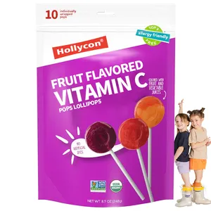 Sucettes à la vitamine C aromatisées aux fruits biologiques Support immunitaire Vente en gros de marque privée