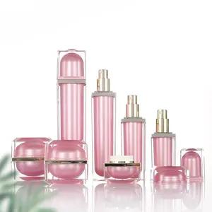 त्वचा देखभाल पैकेजिंग गुलाबी ऐक्रेलिक लक्जरी कॉस्मेटिक खाली प्लास्टिक बोतल जार 120 मिलीलीटर 60 मिलीलीटर 50 मिलीलीटर 50 मिलीलीटर 30 ग्राम 15 ग्राम 30 ग्राम 15 ग्राम
