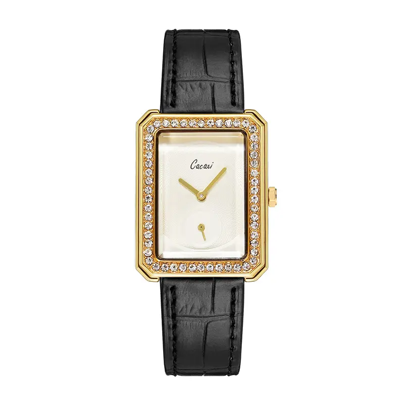 Cacaxi Brand 191 Minimalist Watch Leather Strap Square Face Elegance Women Quartz Watches Black