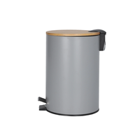 Poubelle en métal gris mat de style nordique 7L avec couvercle en bambou et pédale, petite poubelle pour salle de bain, bureau, cuisine