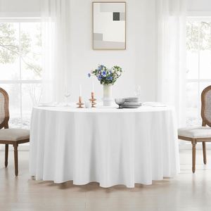 White Woven OEKO-TEX Certified <b>Round</b> Polyester Cotton <b>Tablecloth</b> for Outdoor Parties Banquets & Weddings - Product Image 2