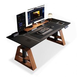 Bureau électrique intelligent réglable en hauteur, <span class=keywords><strong>table</strong></span> d'apprentissage, bureau assis-debout en cuir, modèle A-Frame, idéal pour la maison et le travail sur ordinateur - Product Image 2