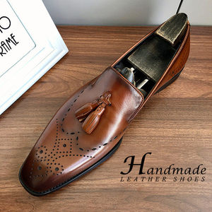 Zapatos de cuero hechos a mano de nuevo estilo - zapatos formales de vestir para hombre con incrustaciones de cuero - zapatos modernos de estilo británico juvenil - Product Image 5