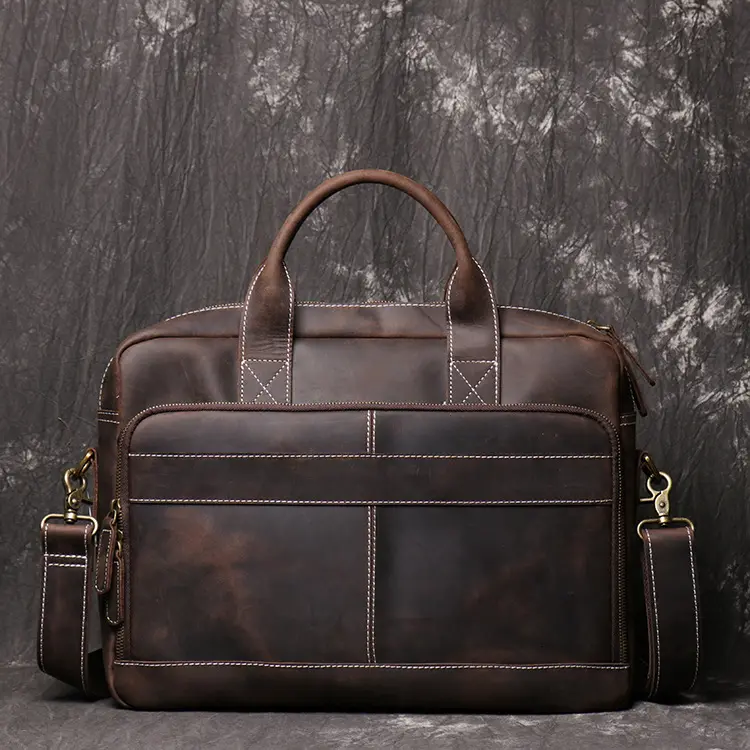 Top Sales Genuine Leather Briefcase Vintage Leather Travel Messenger Bag Office Crossbody Laptop Bag