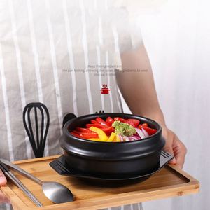 800 ML Hot Selling Korean Style Black Ceramic Dolsot Bibimbap Ramen <b>Soup</b> <b>Pots</b> Eco-Friendly Mini Stone Bowls With Tray - Product Image 5