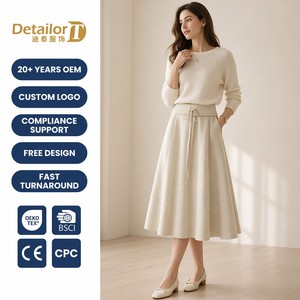 Jupe <span class=keywords><strong>Femme</strong></span> Hiver Taille Haute Coupe Évasée Longueur Cheville Élégante Unie Mélange Coton Tricoté Peigné 6 Couleurs en Stock Personnalisable Prêt à Expédier - Product Image 1