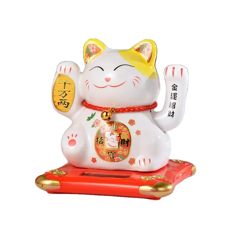 뜨거운 판매 아름다운 귀여운 포춘 고양이 태양 광 발전 자동차 장식용 팔을 흔들며 일본 포춘 럭키 고양이