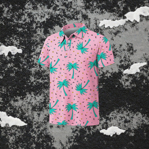 Polo à manches courtes imprimé palmiers roses pour garçons, vêtements décontractés - Product Image 3