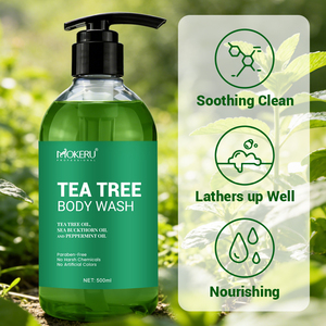MOKERU <span class=keywords><strong>Gel</strong></span> <span class=keywords><strong>Douche</strong></span> Purifiant et Rafraîchissant à l'Huile d'Arbre à Thé Naturelle, <span class=keywords><strong>Antiseptique</strong></span> Naturel, Nettoyage en Profondeur 500ml - Offre Spéciale - Product Image 4