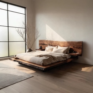 King <strong>Bed</strong> <strong>Frames</strong> <strong>Rustic</strong> Japandi-Style Solid <strong>Wood</strong> <strong>Bed</strong> Double <strong>Bed</strong> in Natural <strong>Wood</strong> Color Modern Customizable Hotel Apartment - Product Image 6