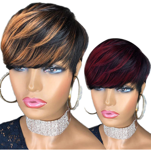 Parrucche Cinesi in <span class=keywords><strong>Capelli</strong></span> Remy da <span class=keywords><strong>6</strong></span> Pollici, Multicolore, con Pizzo Trasparente, Naturali e Corte con Frangia per Donne - Product Image 1