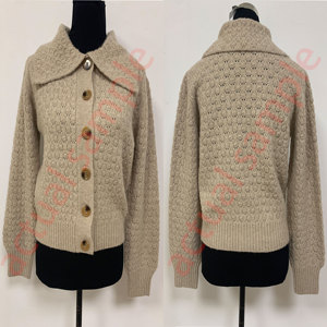 Cardigan en tricot texturé à bulles couleur beige avoine pour femme, col Peter Pan, coupe courte, style décontracté et preppy, personnalisable OEM - Product Image 5